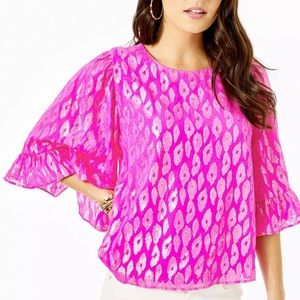 Lilly Pulitzer Flounce Sleeve Silk Top